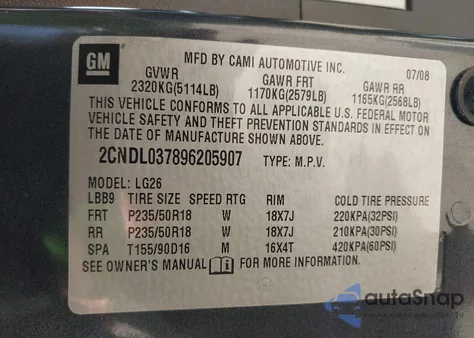 2009 Chevrolet Equinox Sport from USA, damaged, VIN 2CNDL037896205907